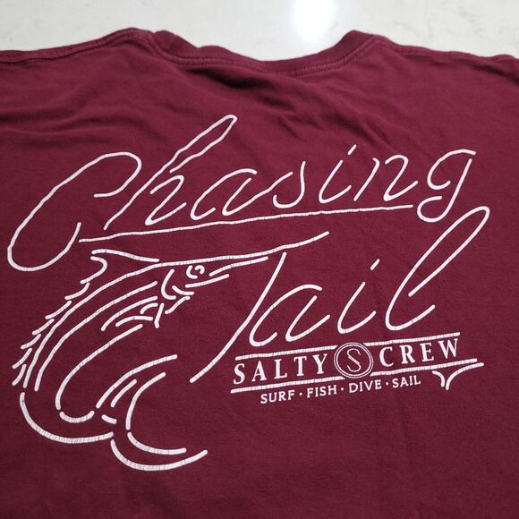 SALTY CREW Chasing Tail RISK TAKERS Classic Burgundy Red Fishing T-shirt M - Picture 8 of 9